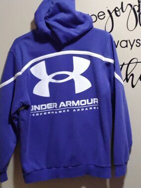 Under Armour Men's UA Rival Fleece AMP Hoodie Medium Blue Loose Fit Back Print